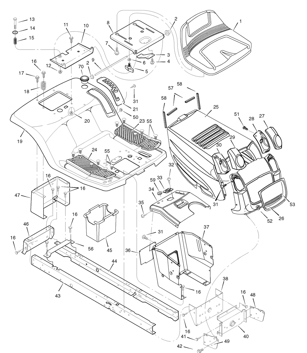 Chassis And Hood Diagram and Parts List for 405606X50C 2007 Briggs and Stratton Lawn Tractor